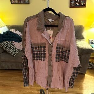 Long sleeve GeeGee gauze button-down shirt/shacket